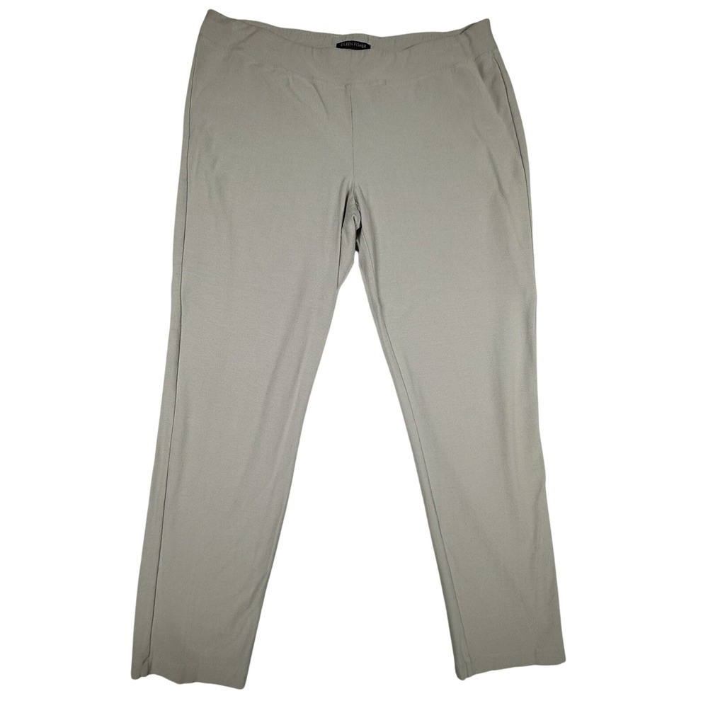 Eileen Fisher Crepe‎ Pants XL Beige Pull On Stretch Ankle Summer Boho Minimalist